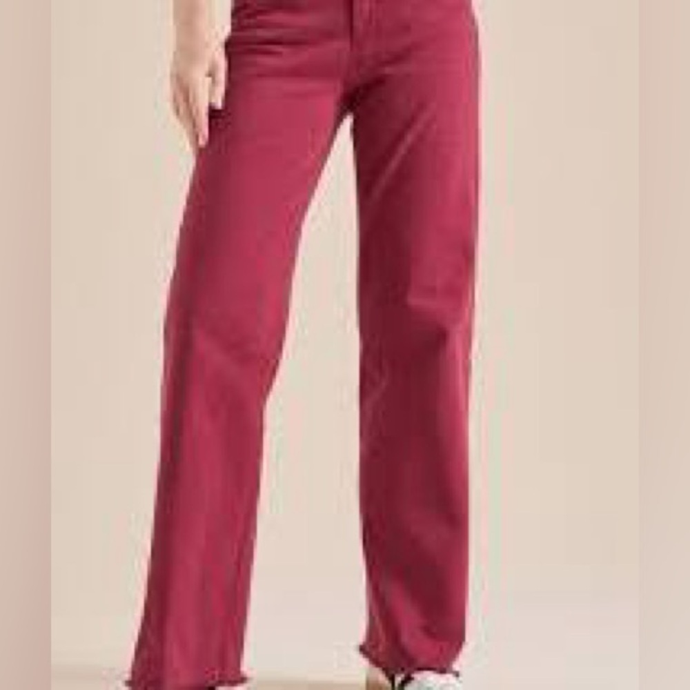Altar’d state Loraline Straight Leg maroon raw hem Pants size 30